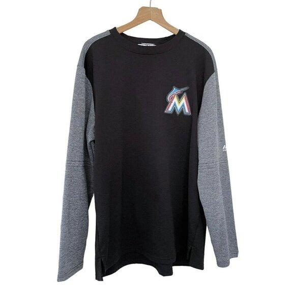 Majestic ThermaBase Men's Sz XL Miami Marlins Black Gray Thermal Shirt - Picture 1 of 7